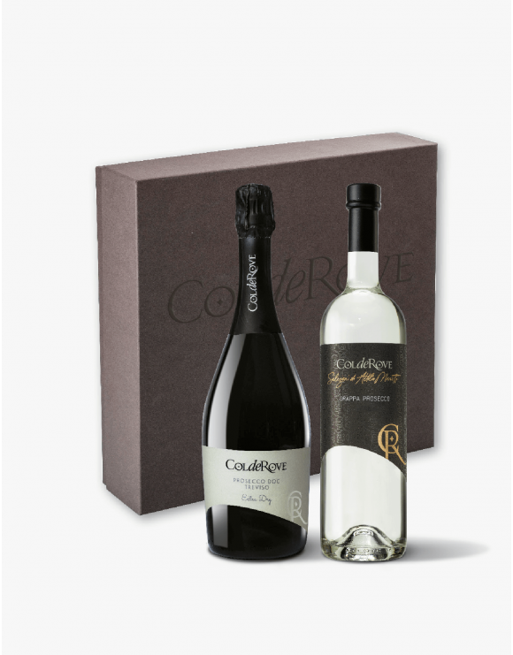 Confezione da 2 bottiglie  1 Prosecco DOC Treviso Extra Dry e 1 Grappa Prosecco