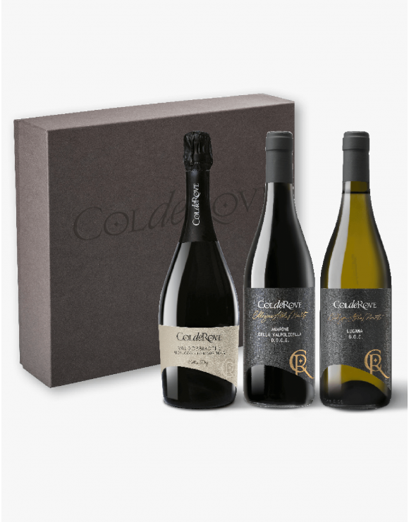 Confezione 3 bottiglie  1 Prosecco Valdobbiadene Superiore DOCG - 1 Amarone della Valpolicella DOCG - 1 Lugana DOC