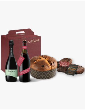 Bauletto 1 Gran Cuvée Spumante Extra Dry - 1 Spago Rosso Frizzante - 1 Pepita del Piave - Panettone Artigianale g.1000